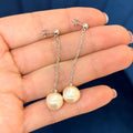 14k White Gold Pink Cultured Pearl Chain Dangle Earrings
