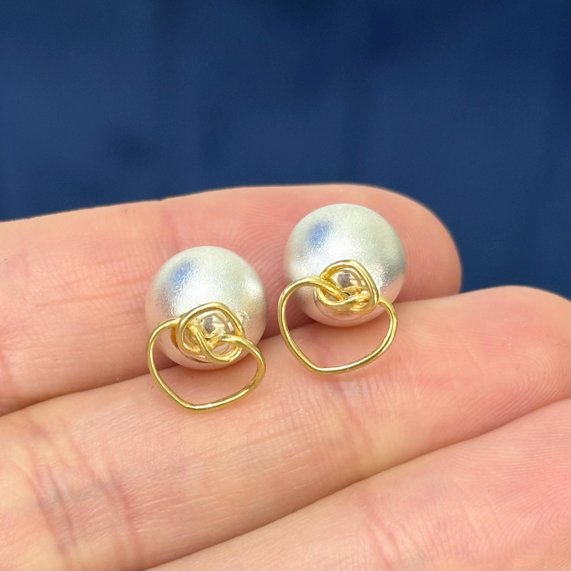 Sterling Silver and Gold-tone Knotted Hearts Front and Ball Back Post Earrings