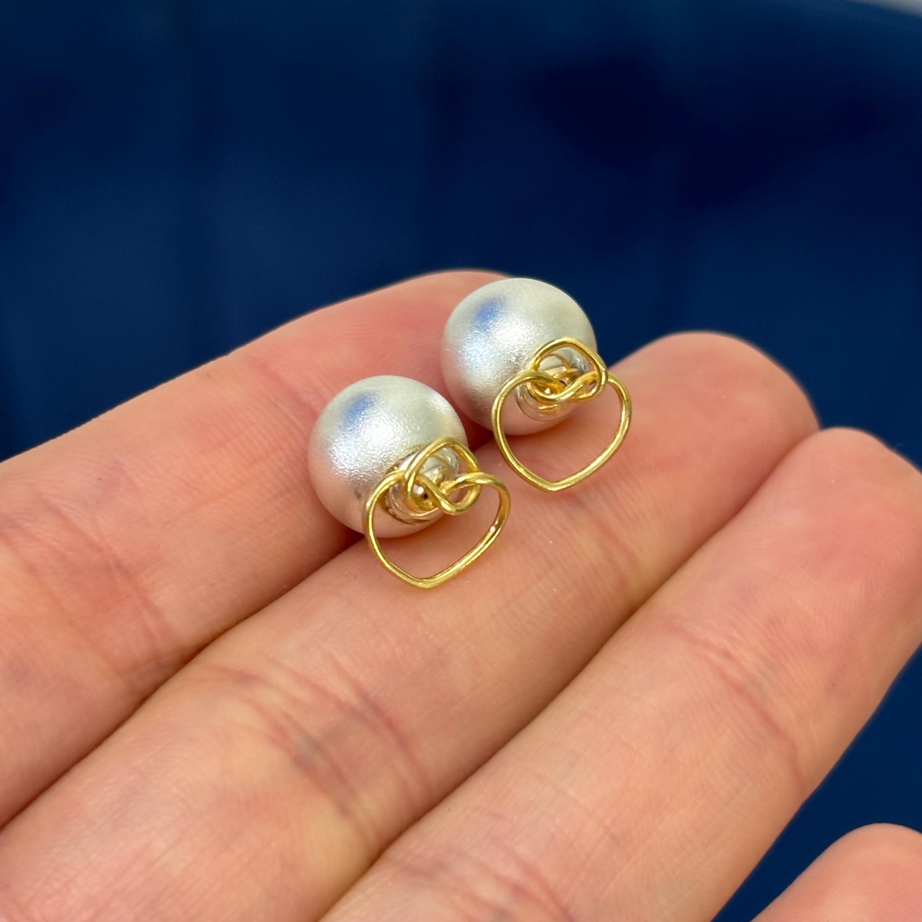 Sterling Silver and Gold-tone Knotted Hearts Front and Ball Back Post Earrings