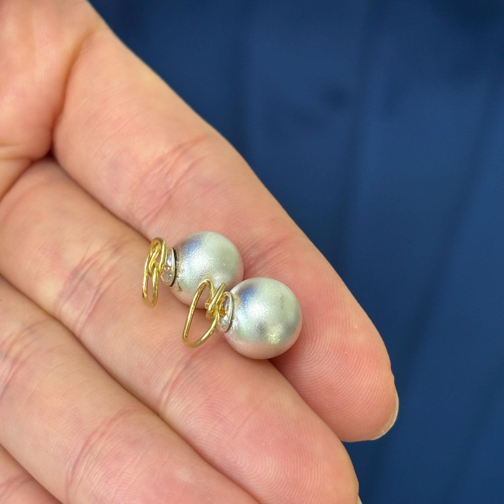 Sterling Silver and Gold-tone Knotted Hearts Front and Ball Back Post Earrings