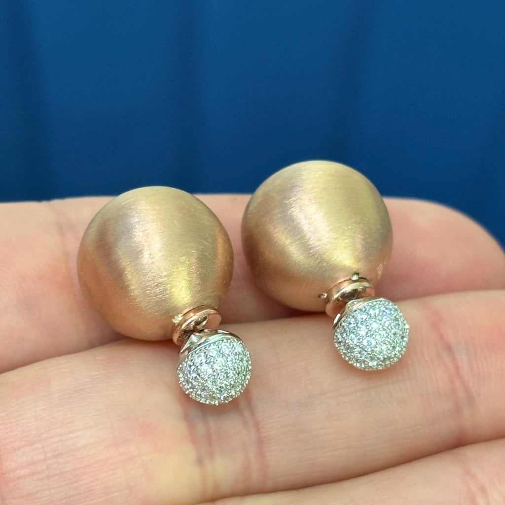 Sterling Silver Rose-tone CZ Front Back Ball Post Earrings