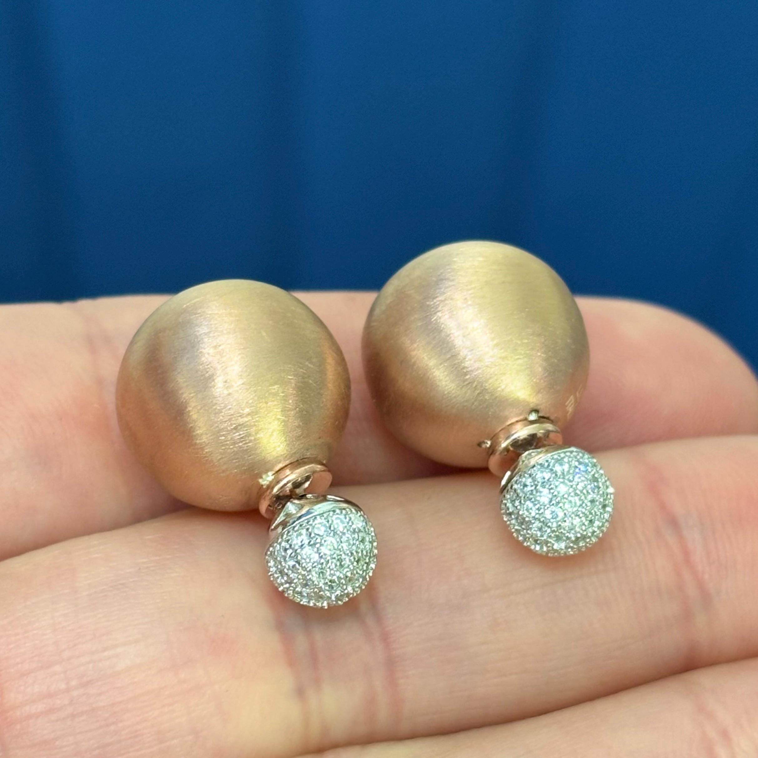 Sterling Silver Rose-tone CZ Front Back Ball Post Earrings
