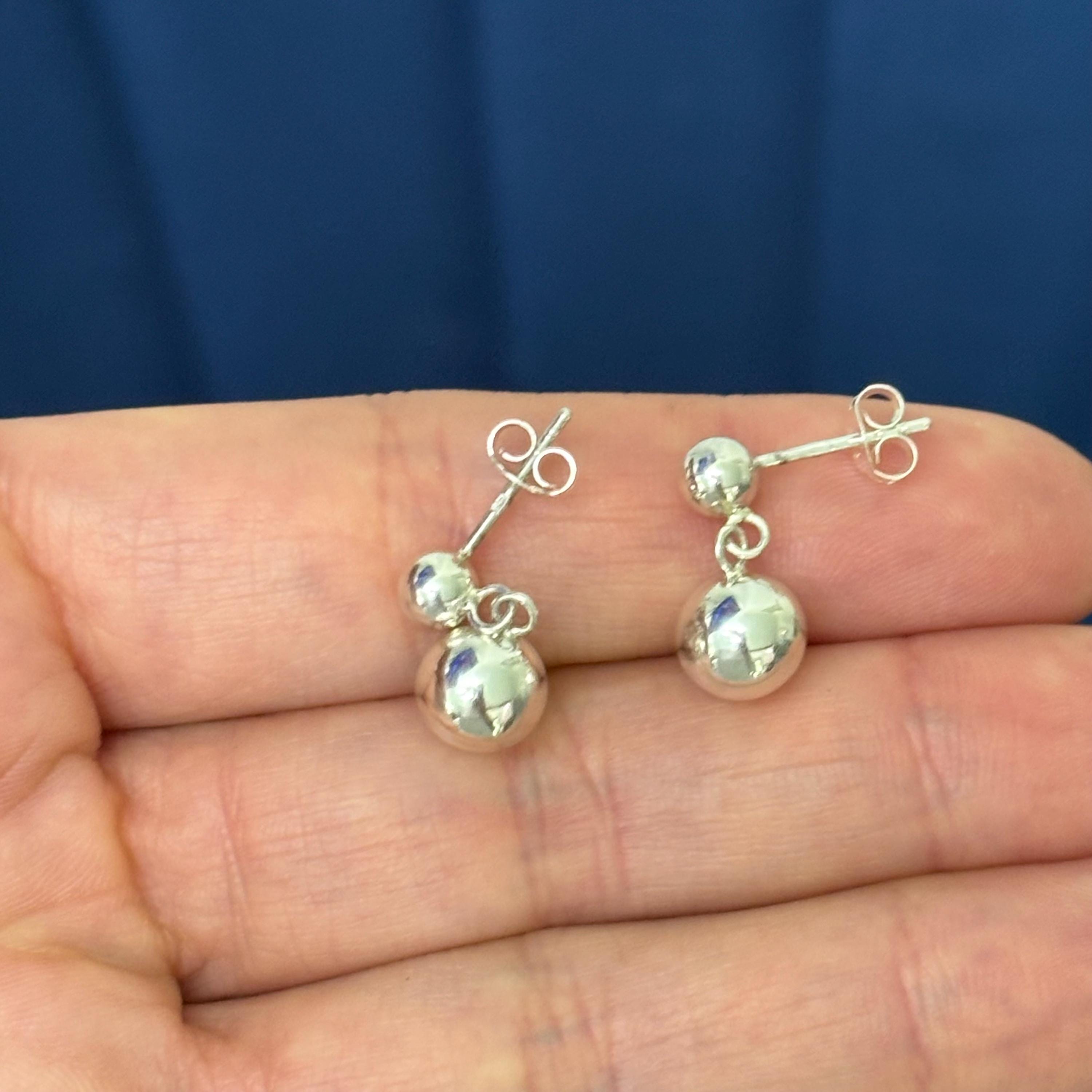 Sterling Silver Dangle Ball Post Earrings 8mm
