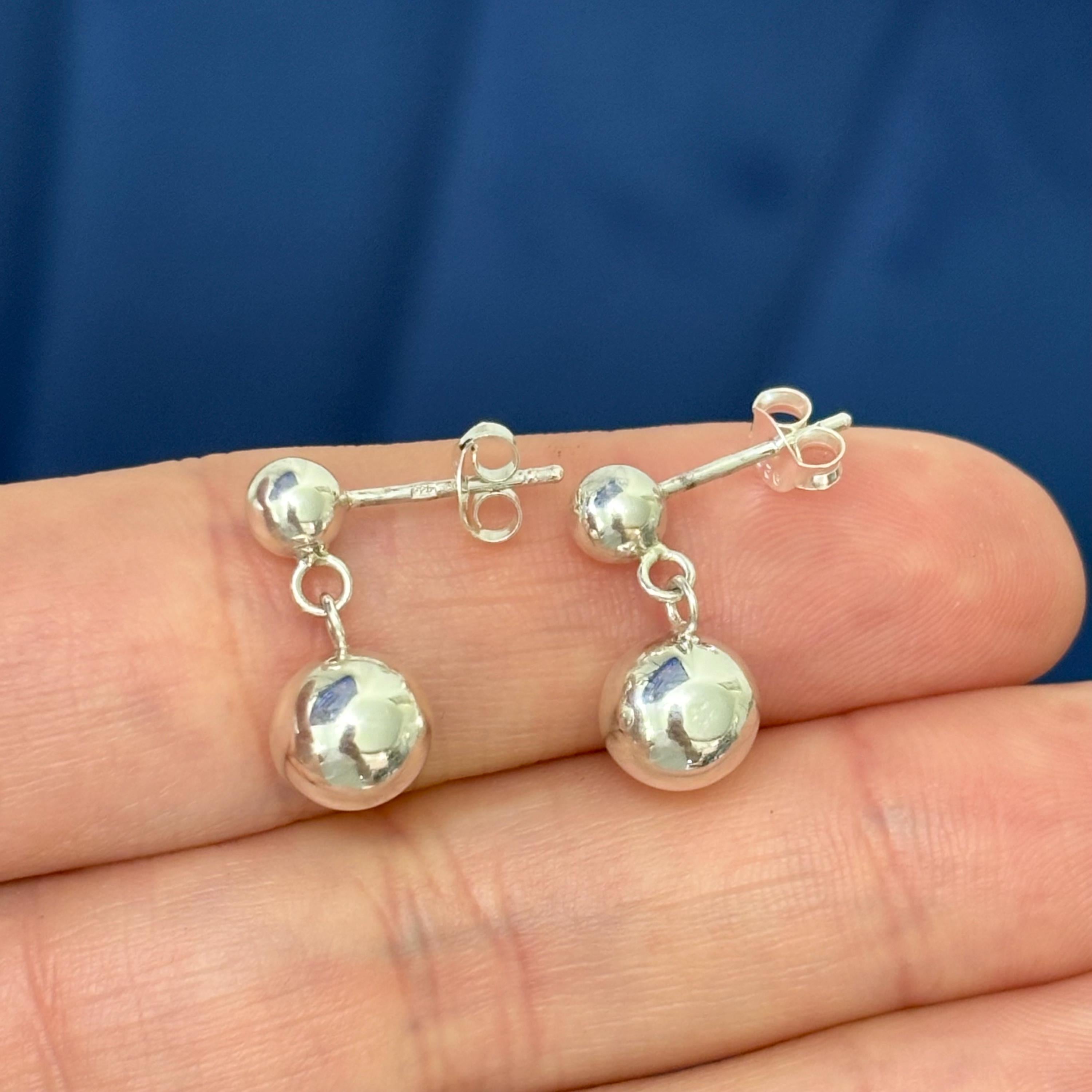 Sterling Silver Dangle Ball Post Earrings 8mm
