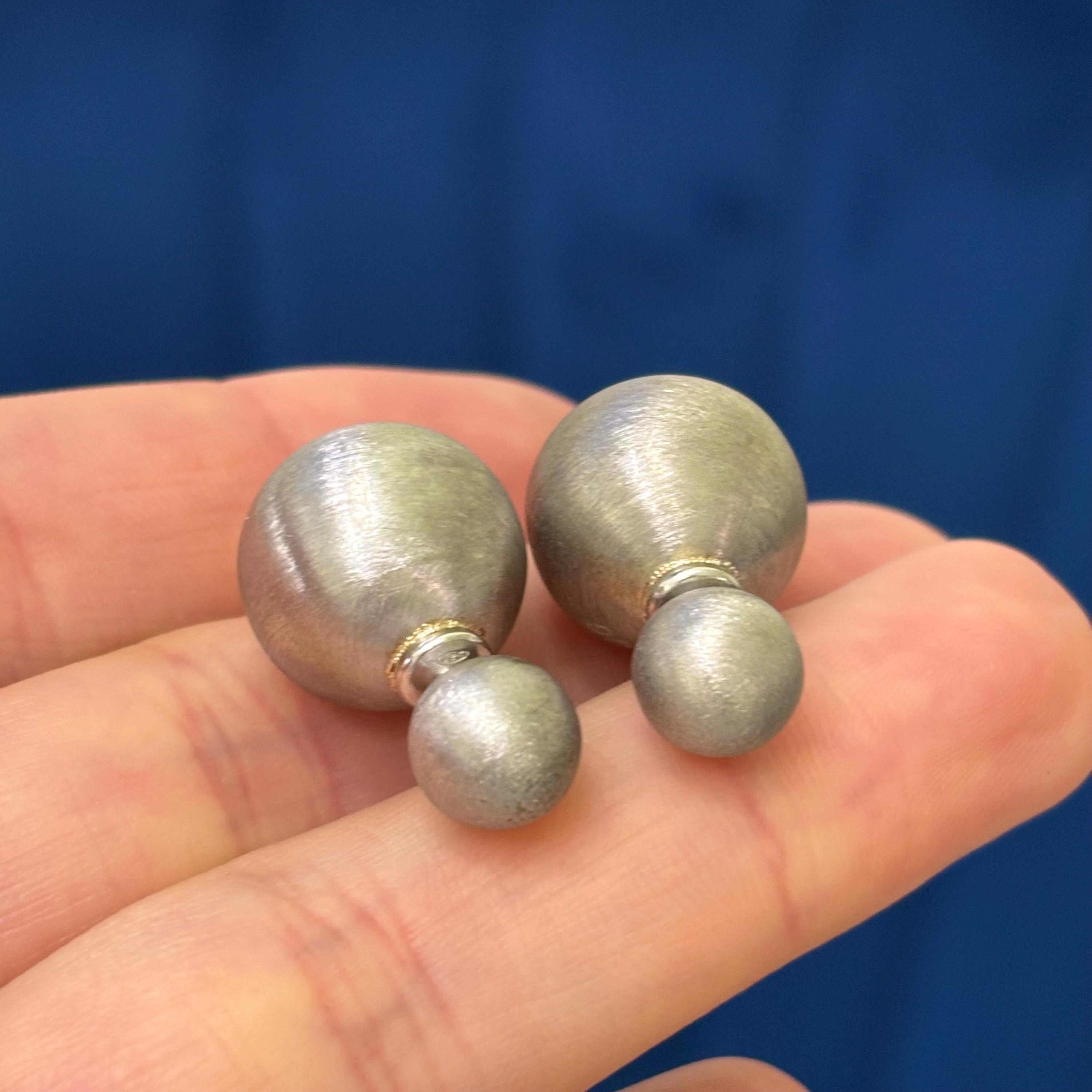 Sterling Silver Satin Front Back Ball Post Earrings