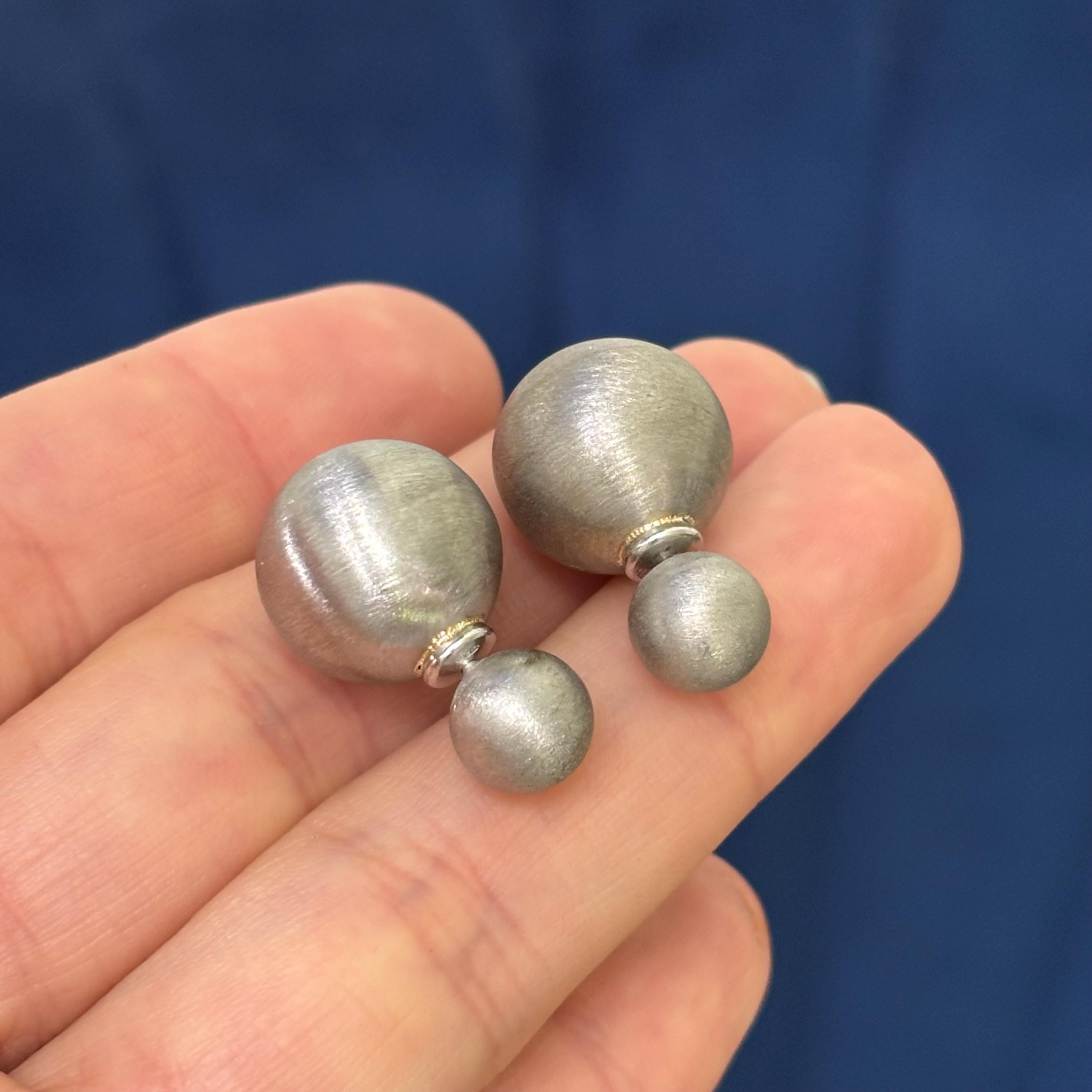 Sterling Silver Satin Front Back Ball Post Earrings