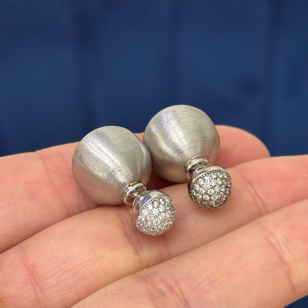 Sterling Silver CZ Front Back Ball Post Earrings
