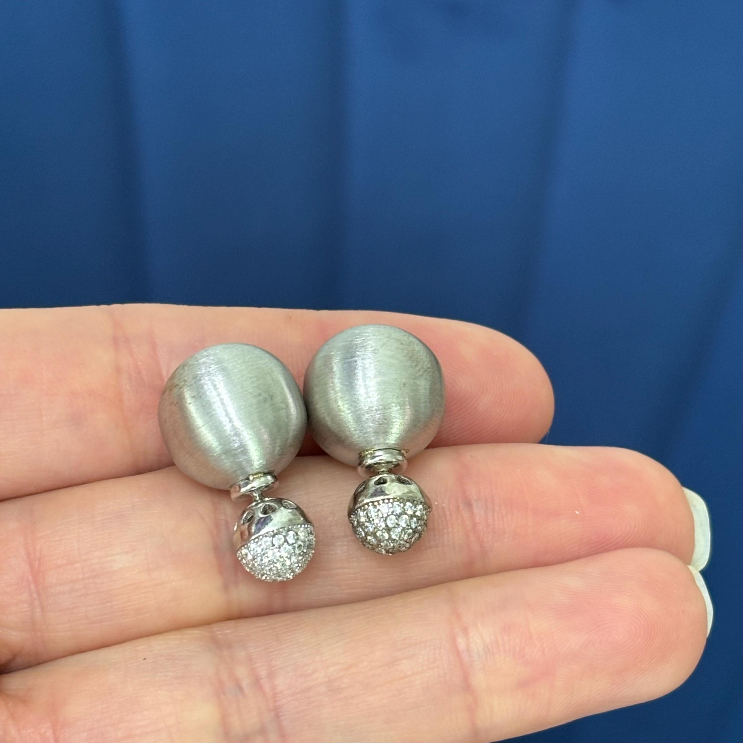 Sterling Silver CZ Front Back Ball Post Earrings