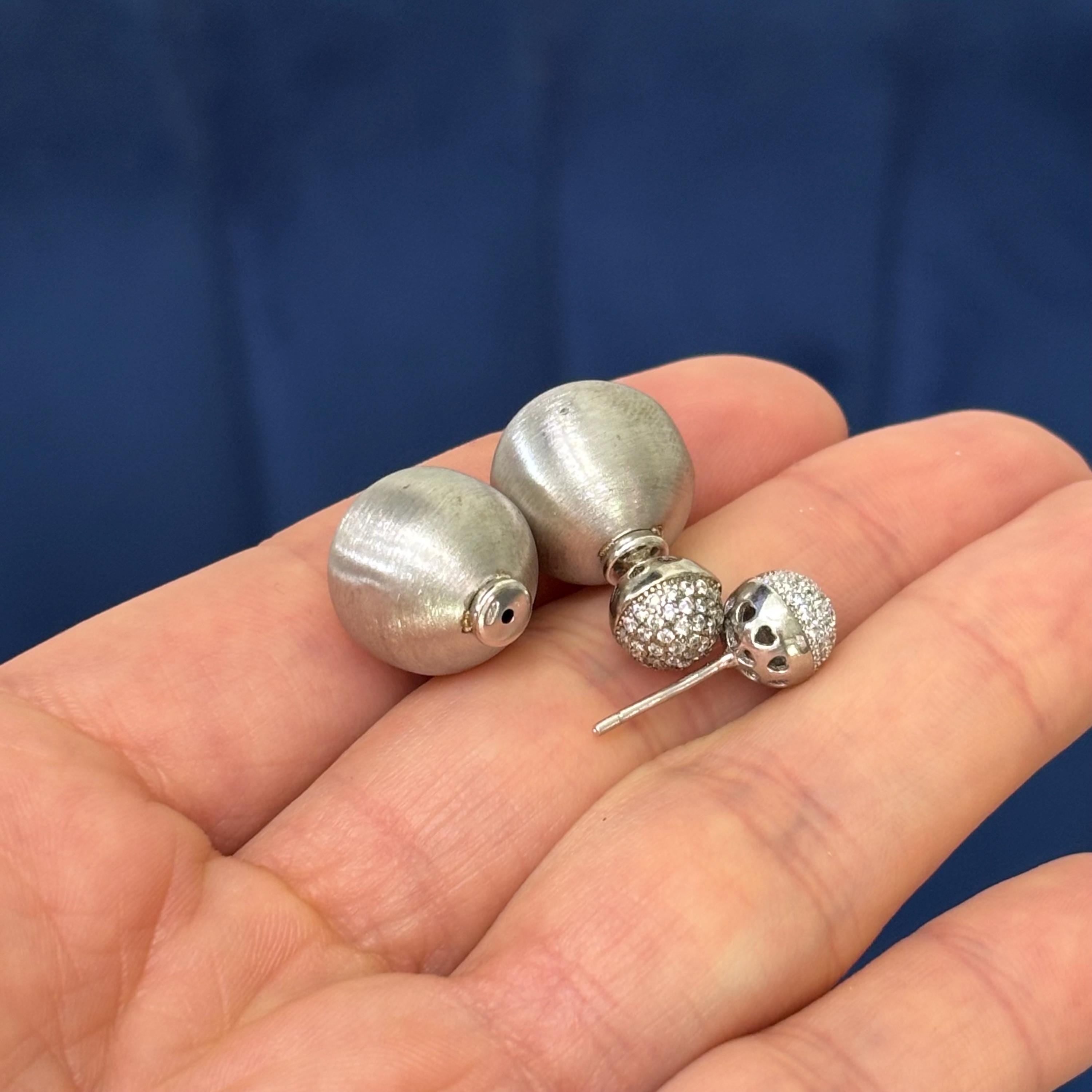 Sterling Silver CZ Front Back Ball Post Earrings