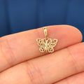 14K Gold Filigree Butterfly Charm Pendant