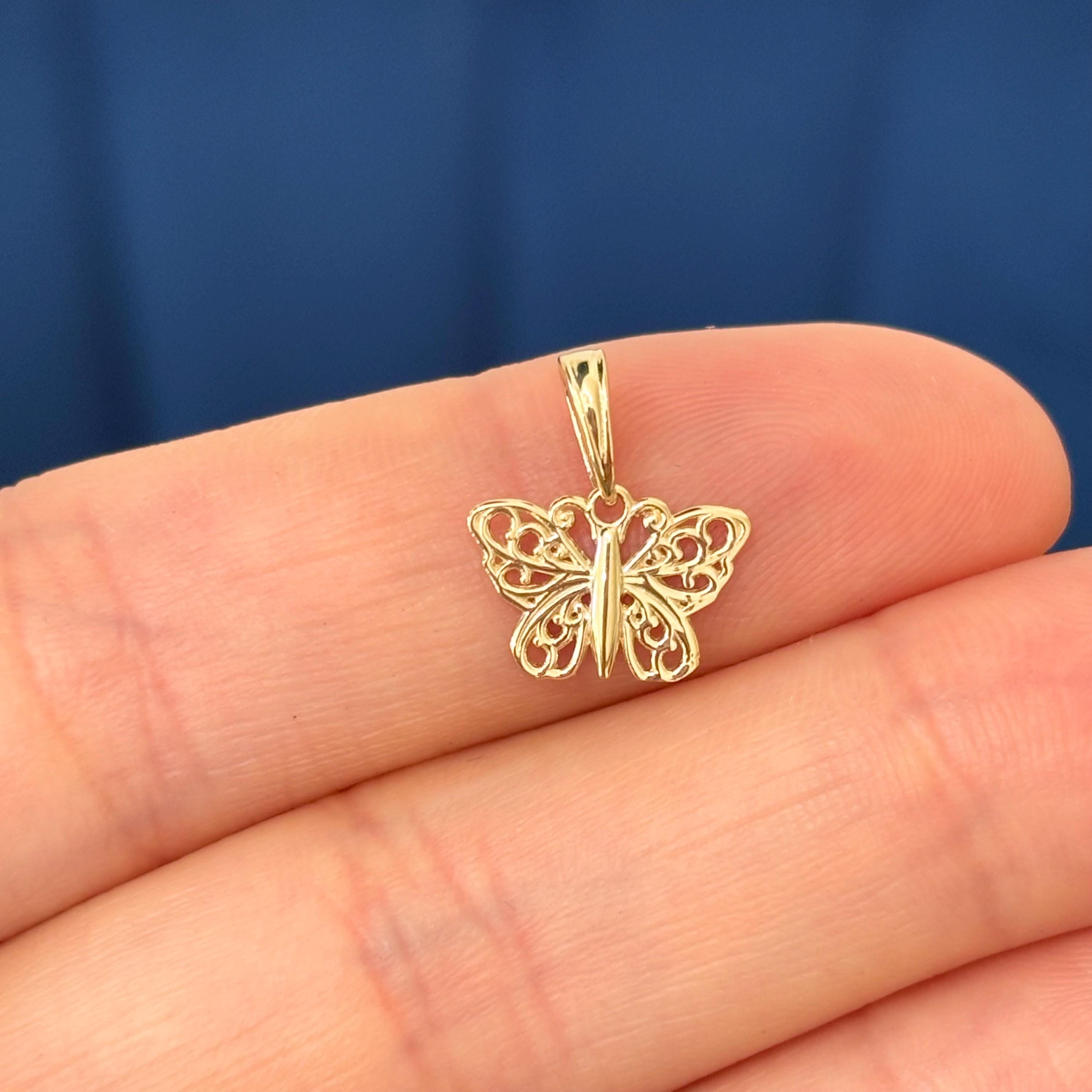 14K Gold Filigree Butterfly Charm Pendant