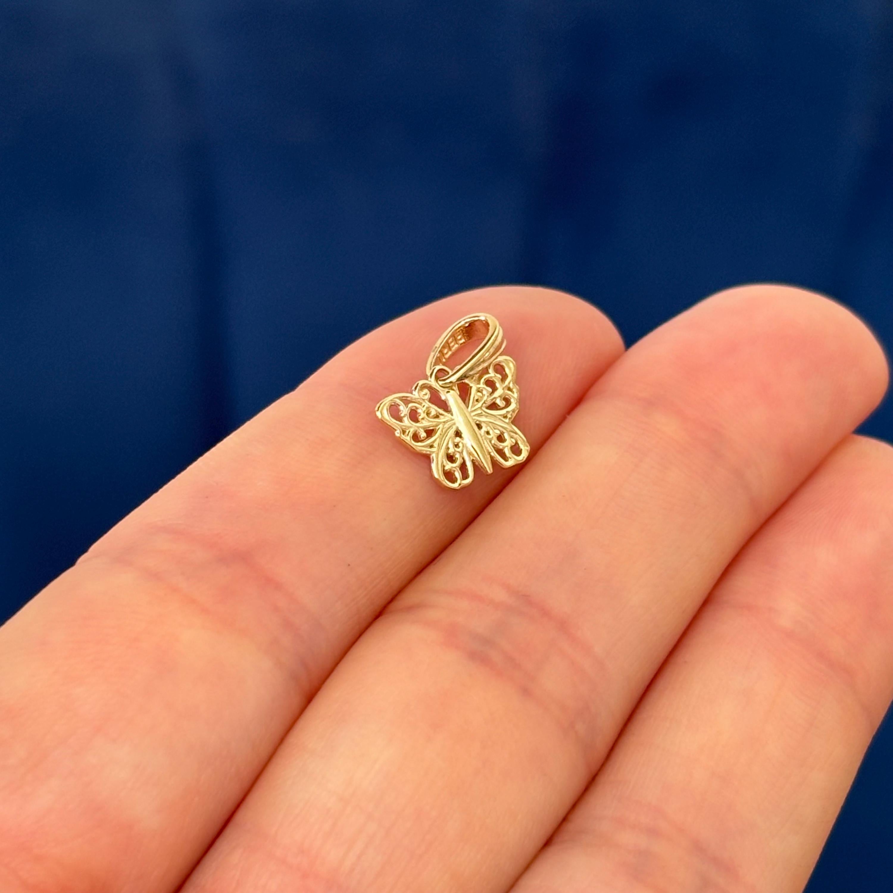 14K Gold Filigree Butterfly Charm Pendant