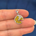 Sterling Silver Yellow Enameled Lemon Slice Charm Pendant with Fancy Lobster Clasp