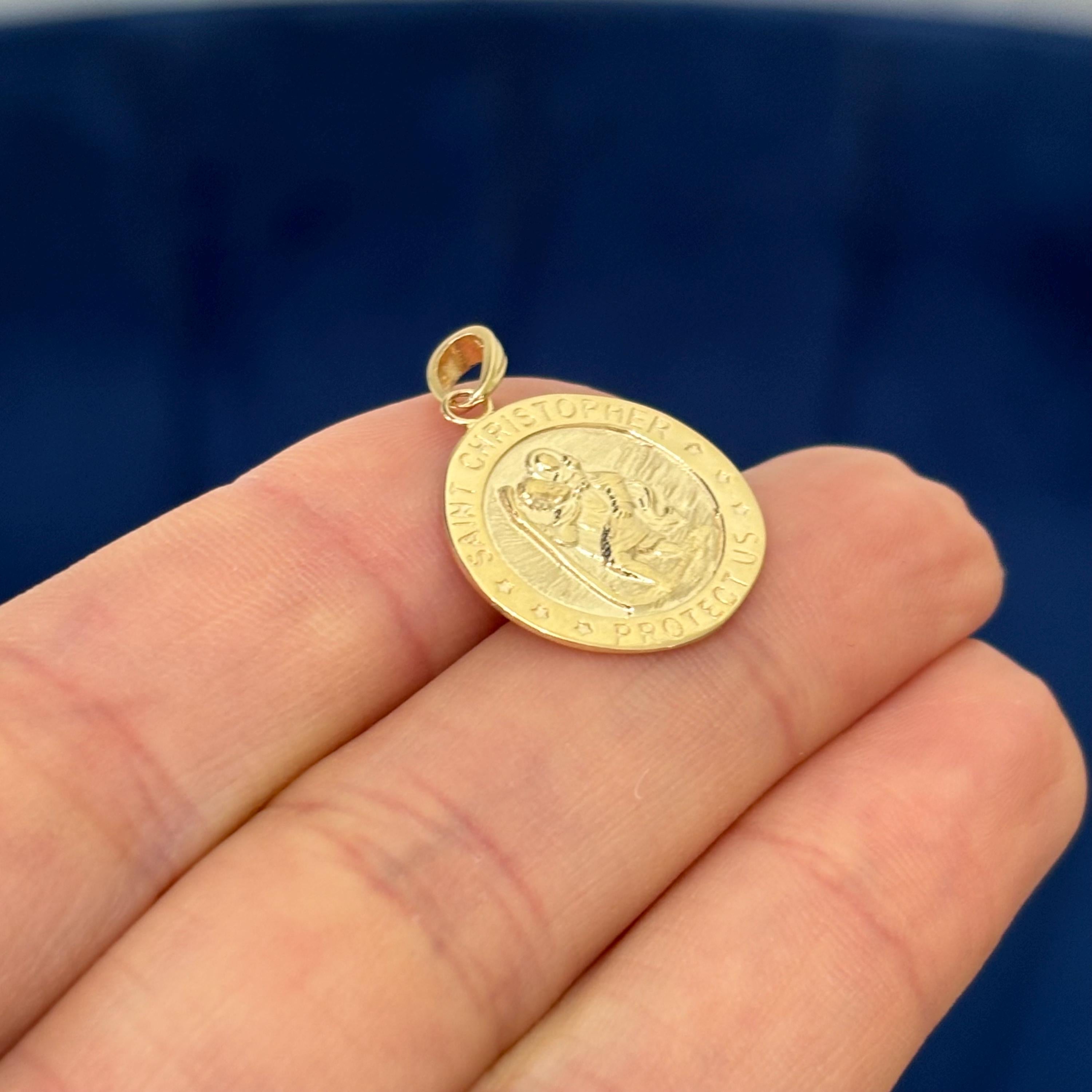 14k Gold St Christopher Round Medal Solid Pendant