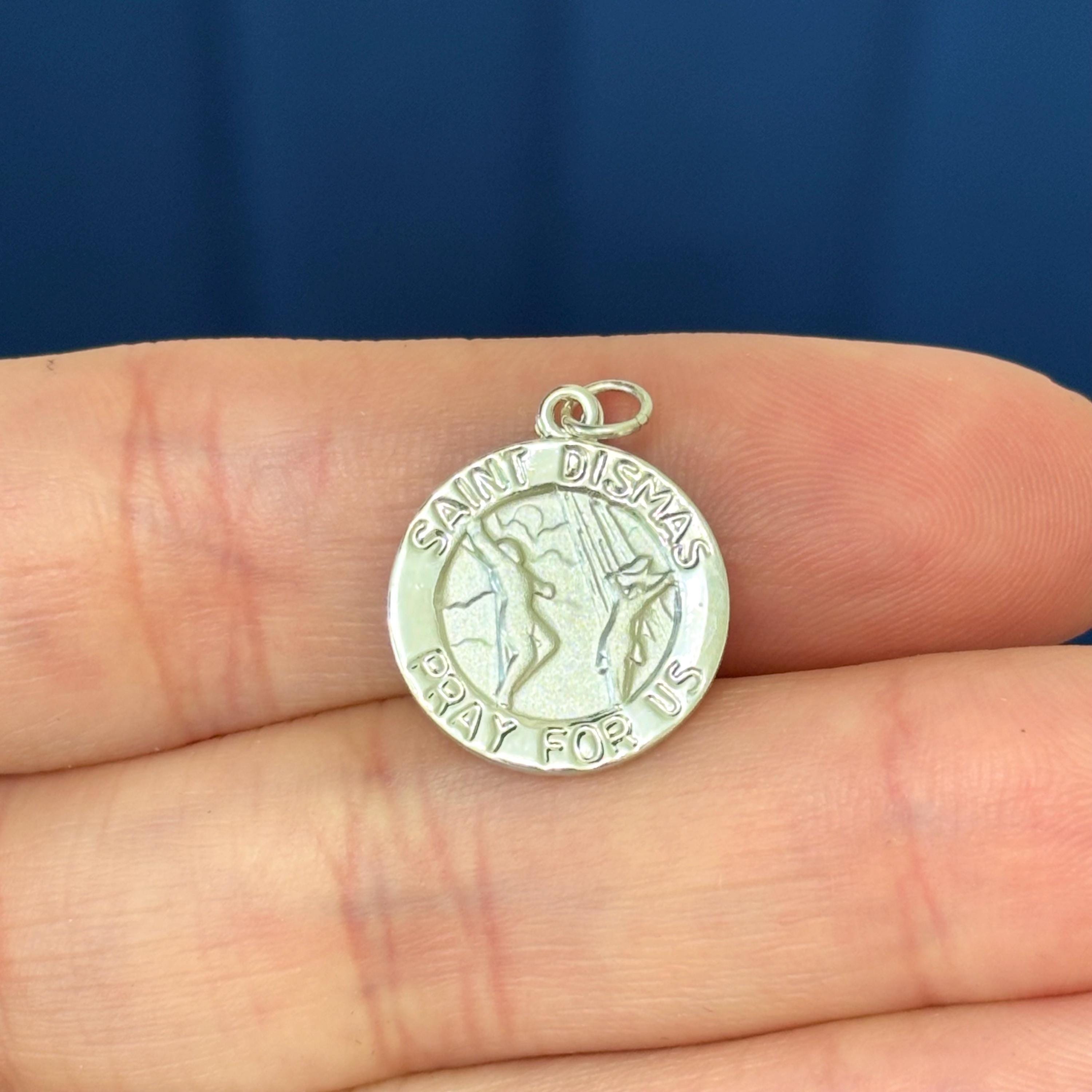 Sterling Silver Antiqued St Dismas Round Medal Pendant