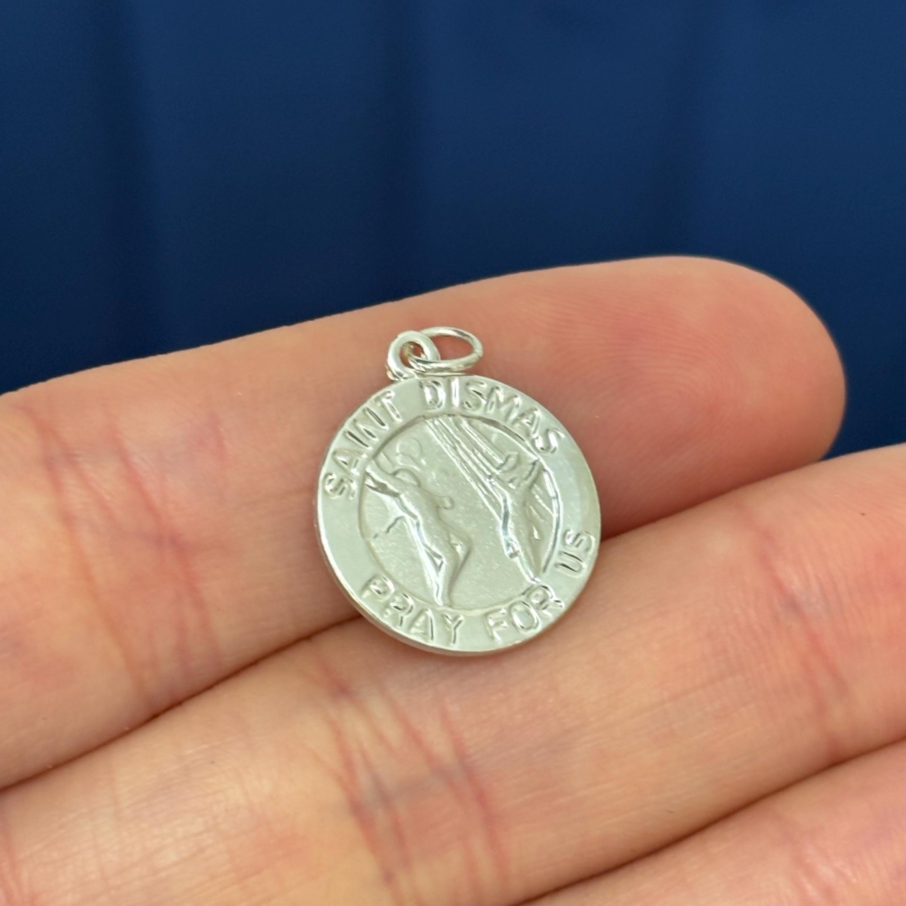 Sterling Silver Antiqued St Dismas Round Medal Pendant