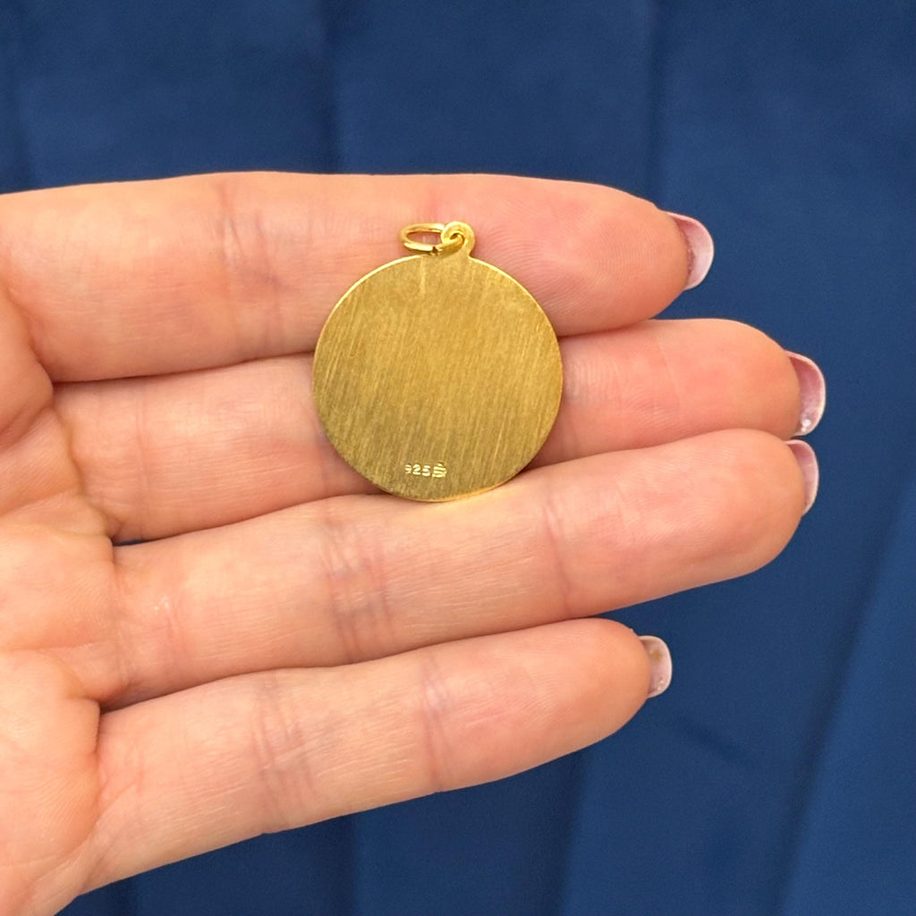 Sterling Silver 24k Gold-plated St Florian Round Medal Charm Pendant