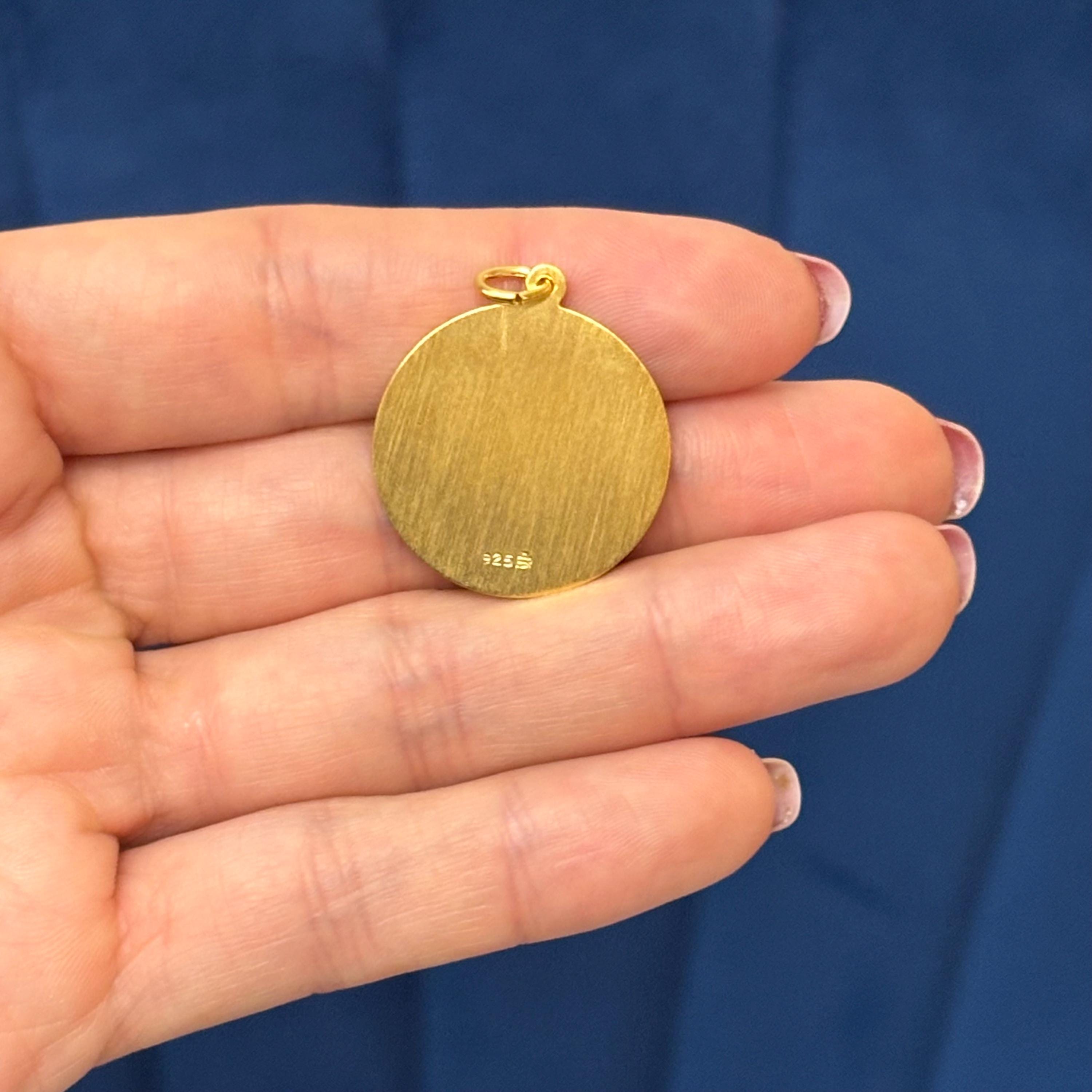 Sterling Silver 24k Gold-plated St Florian Round Medal Charm Pendant