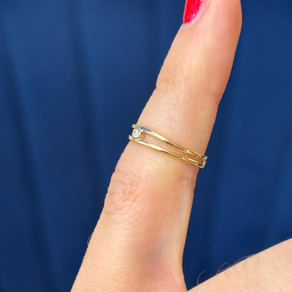 10k Gold Polished Double Band Cubic Zirconia CZ Toe Ring