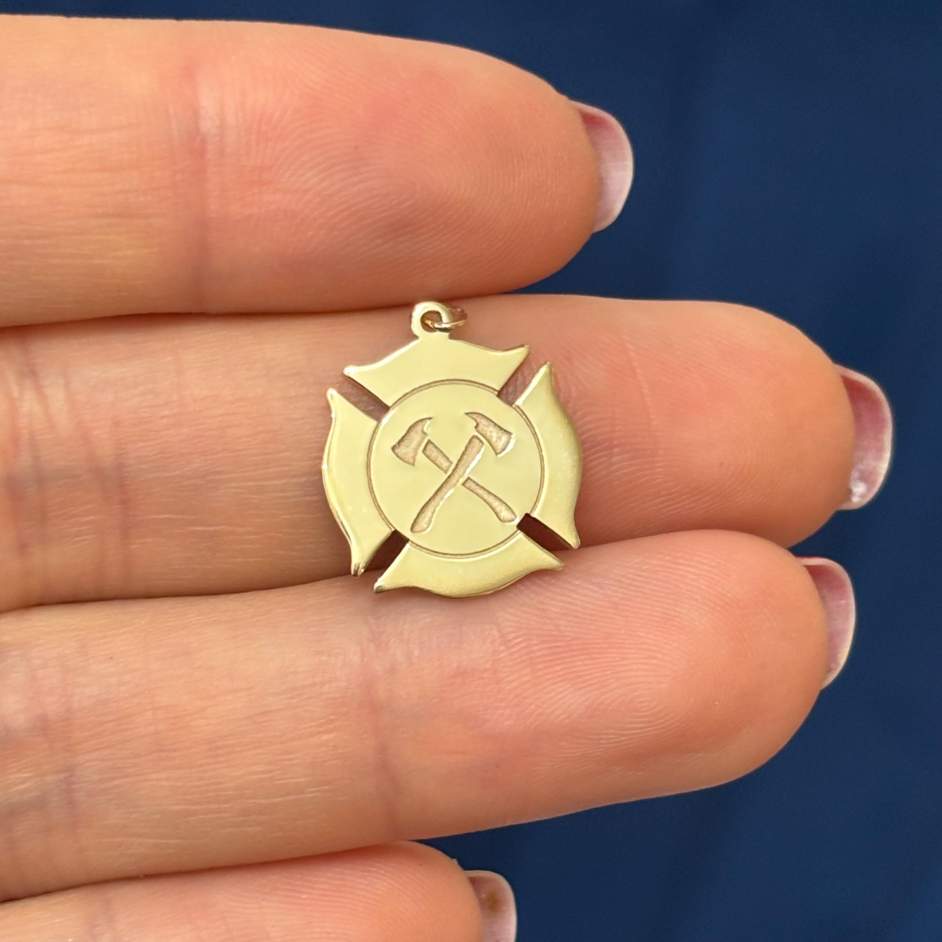 14k Yellow Gold Fireman Shield Engravable Pendant