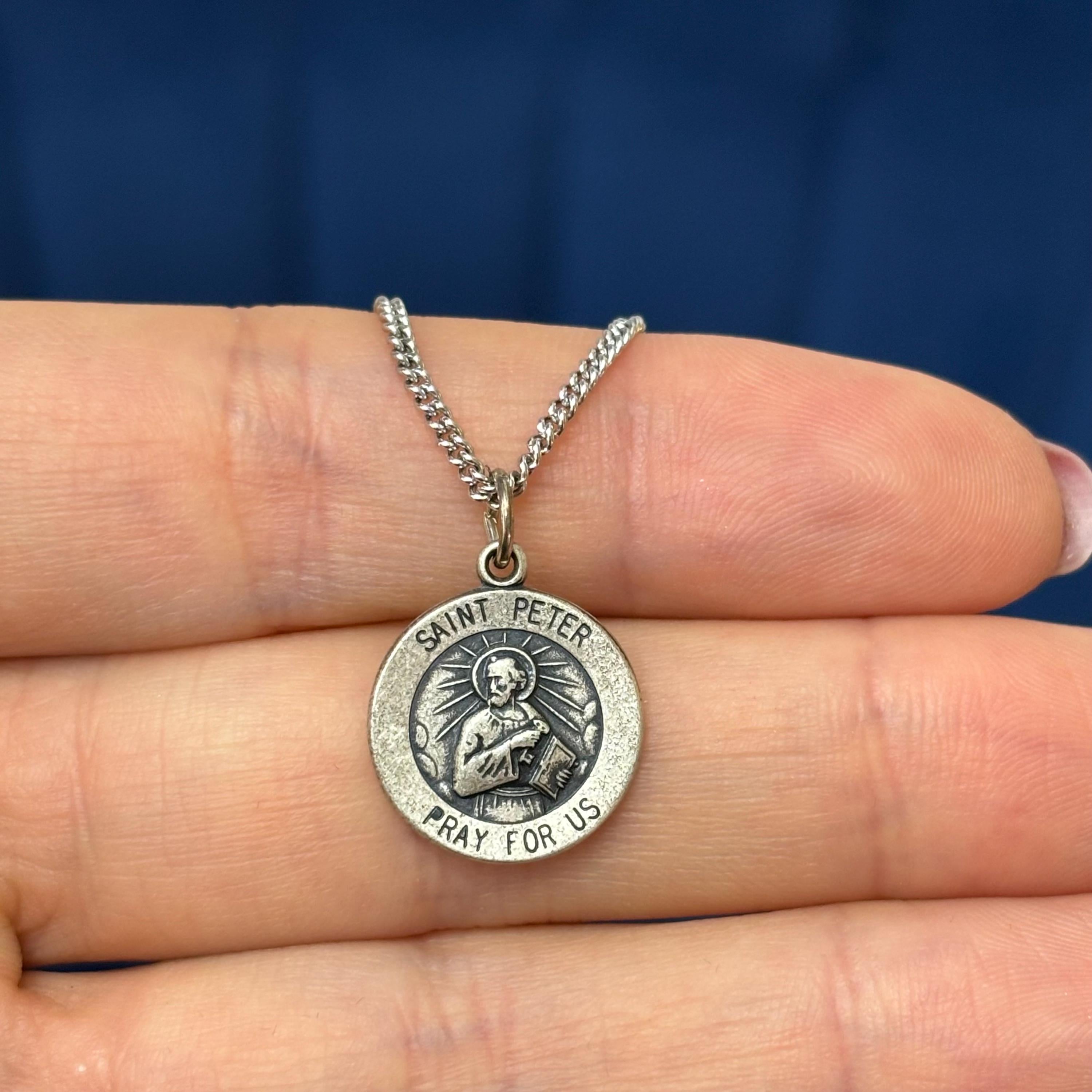Sterling Silver St. Peter Medal 18”Necklace