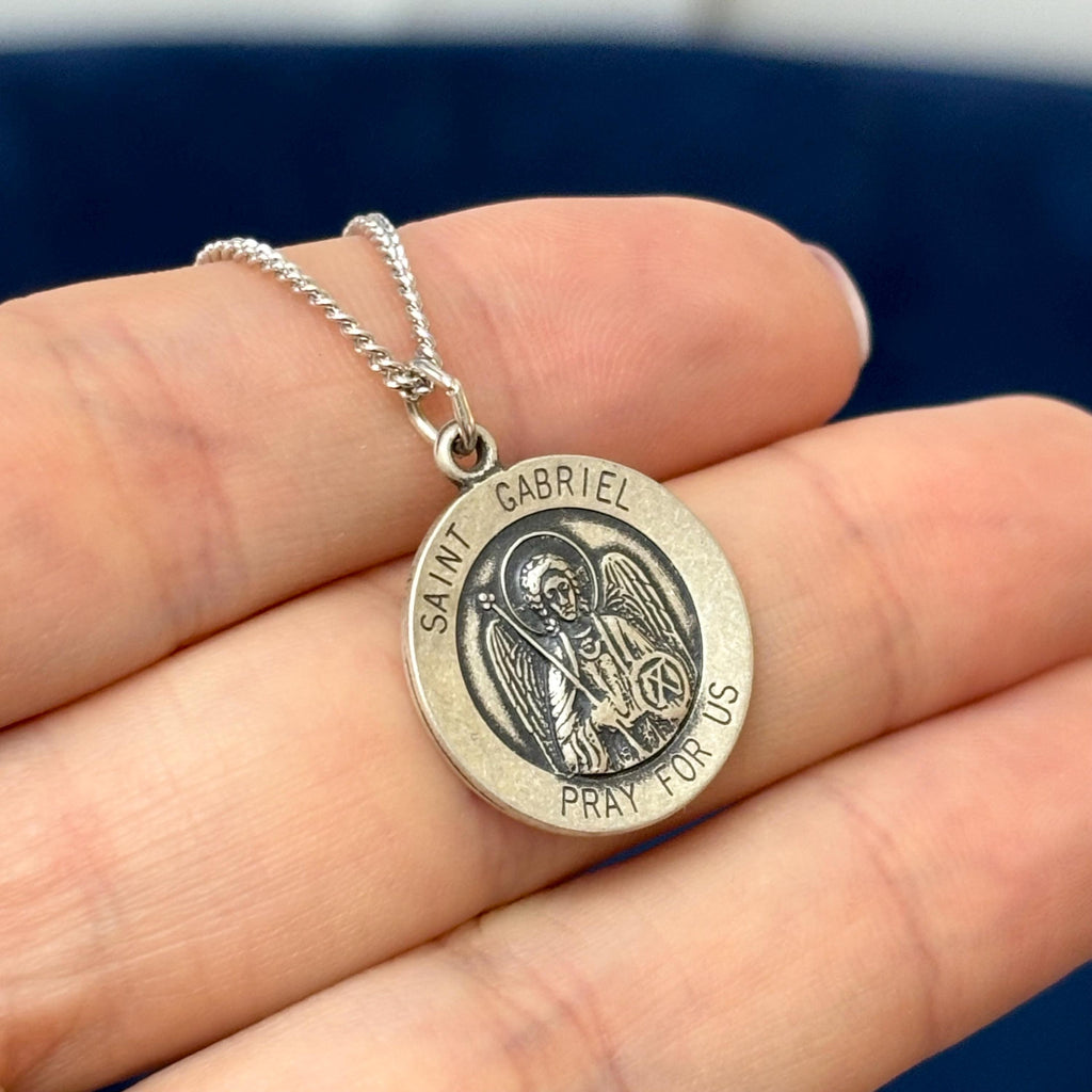 Sterling Silver St. Gabriel Medal 18”Necklace