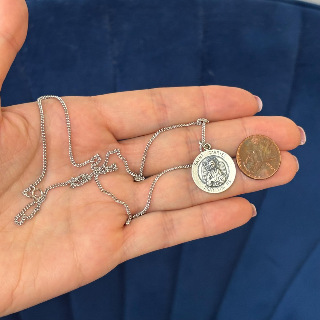 Sterling Silver St. Gabriel Medal 18”Necklace