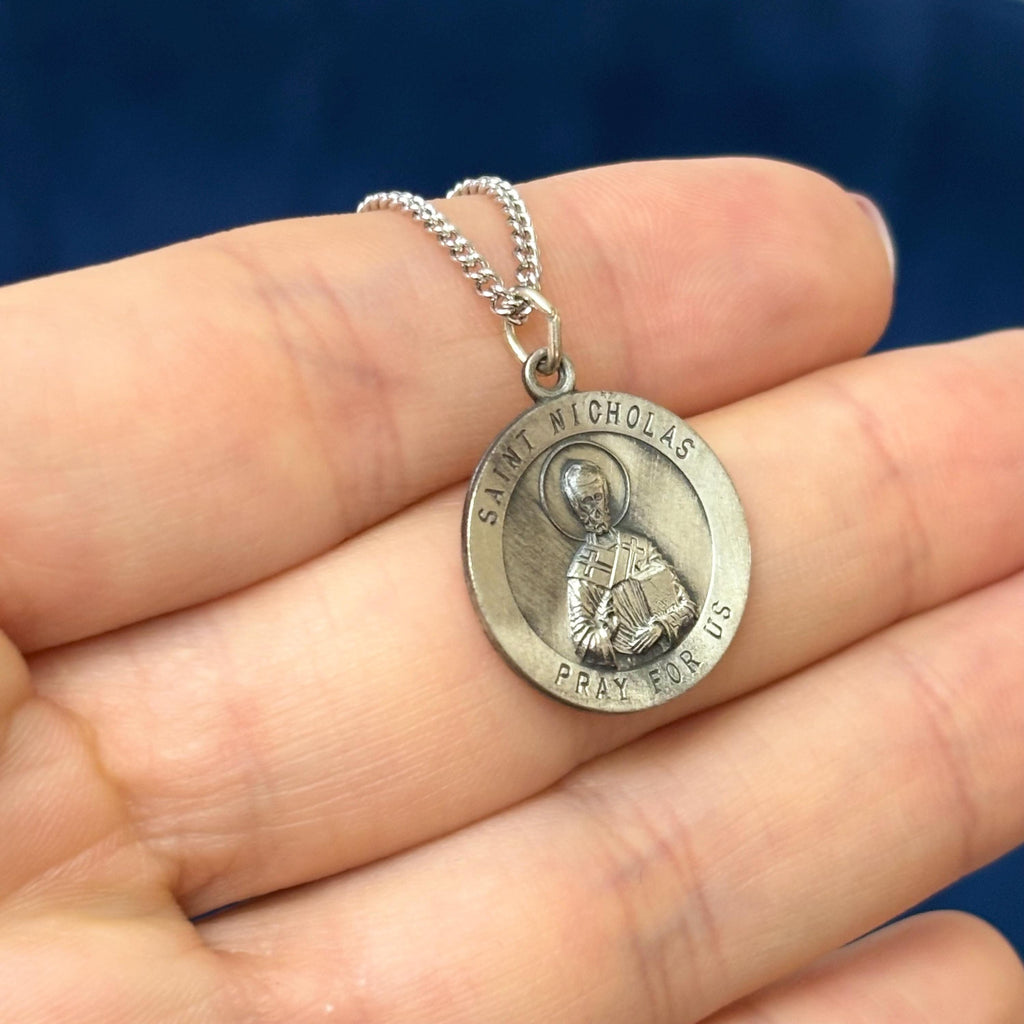 Sterling Silver St. Nicholas Medal 18”Necklace