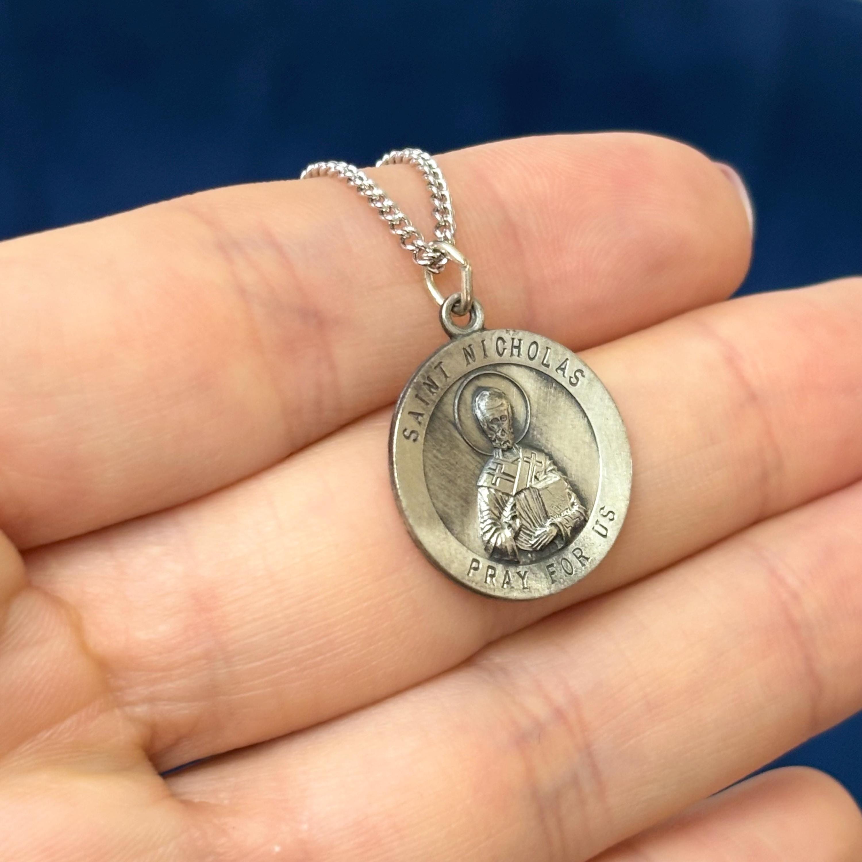 Sterling Silver St. Nicholas Medal 18”Necklace