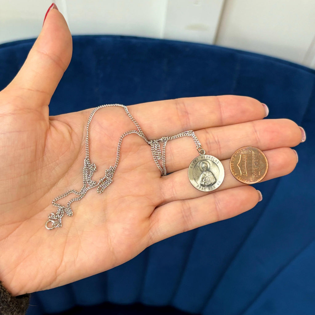 Sterling Silver St. Nicholas Medal 18”Necklace