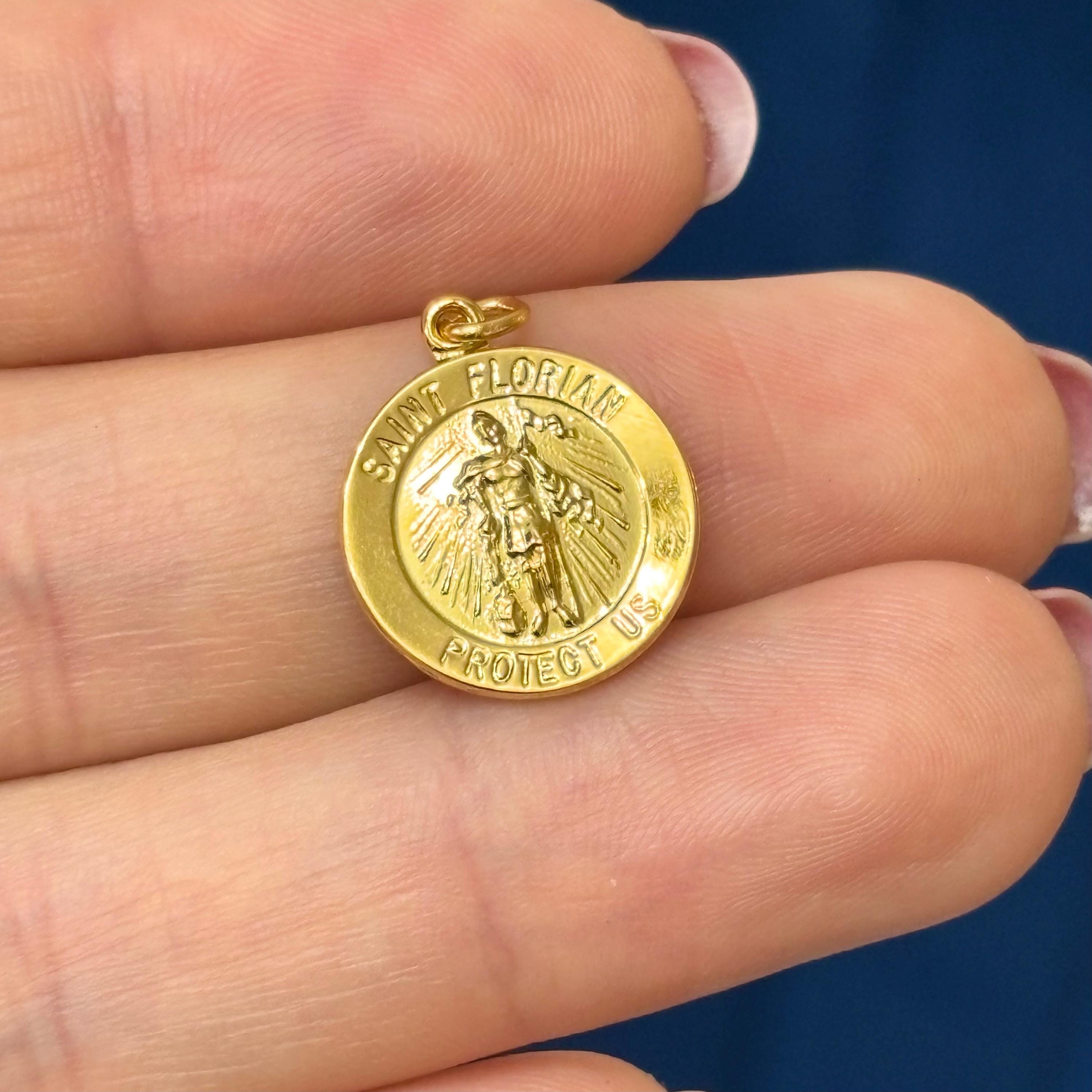Sterling Silver 24k Gold-plated St Florian Round Medal Pendant