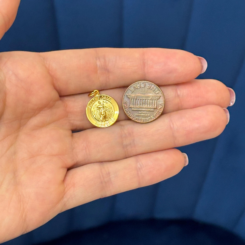 Sterling Silver 24k Gold-plated St Florian Round Medal Pendant