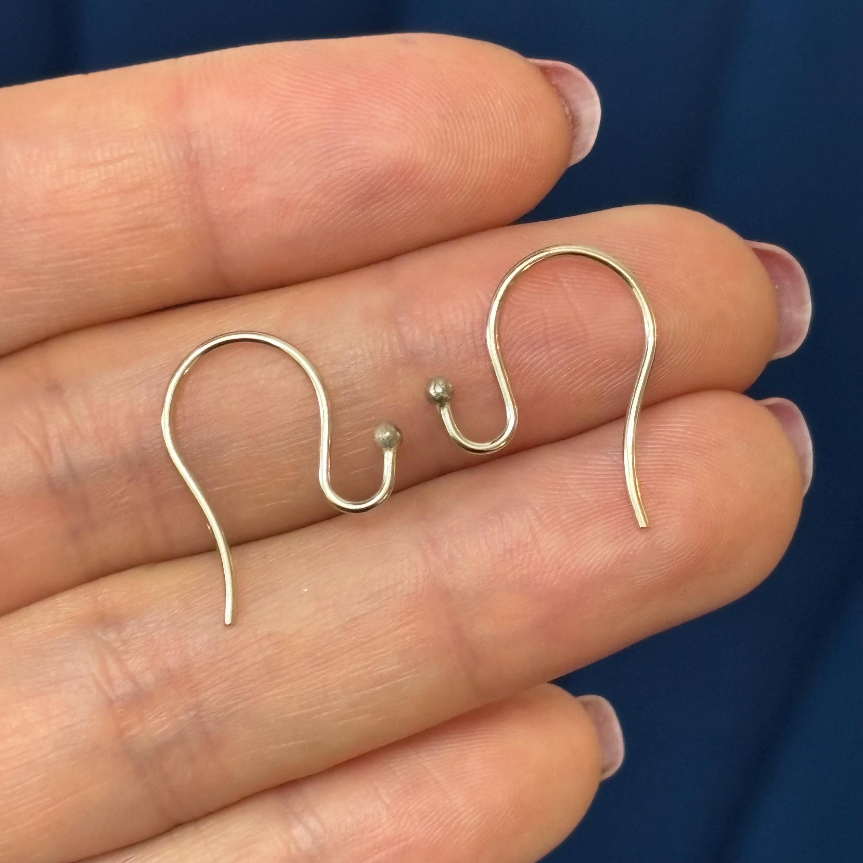 14k White Gold Pair of Bishop Hook French Wire Earring Top With Ball End