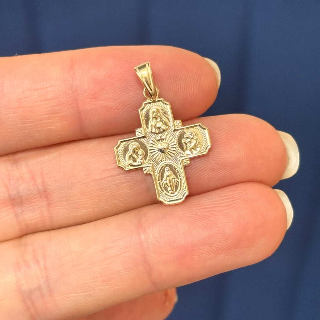 10k Gold Four Way Medal Cross Charm Pendant