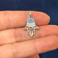 Sterling Silver Rhodium-plated Black/White CZ Syn. Sapphire Cut-Out  Hamsa Pendant