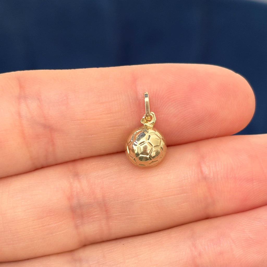 14k Gold 3D Small Soccer Ball Pendant Tiny Charm