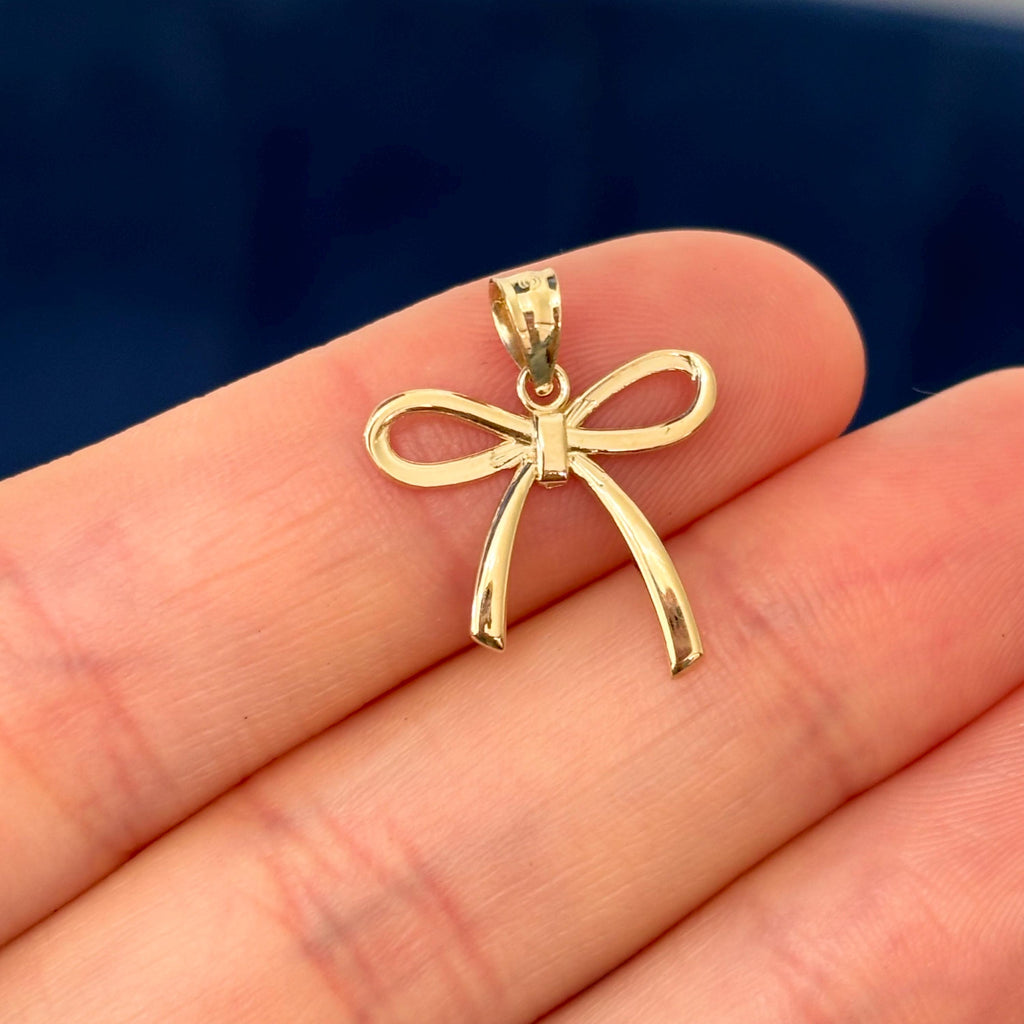 14K Gold Tiny Ribbon Bow Charm Pendant
