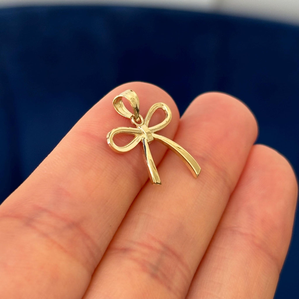 14K Gold Tiny Ribbon Bow Charm Pendant