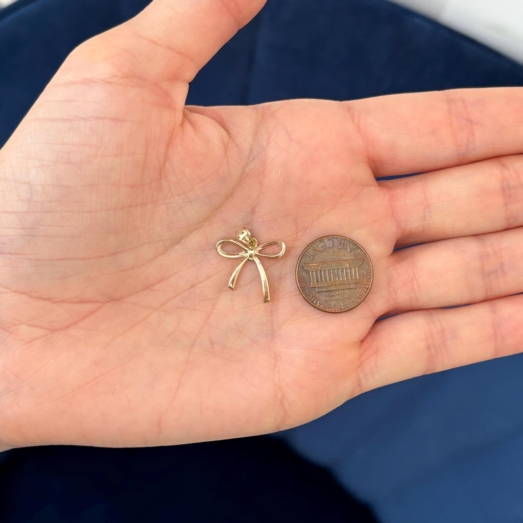 14K Gold Tiny Ribbon Bow Charm Pendant