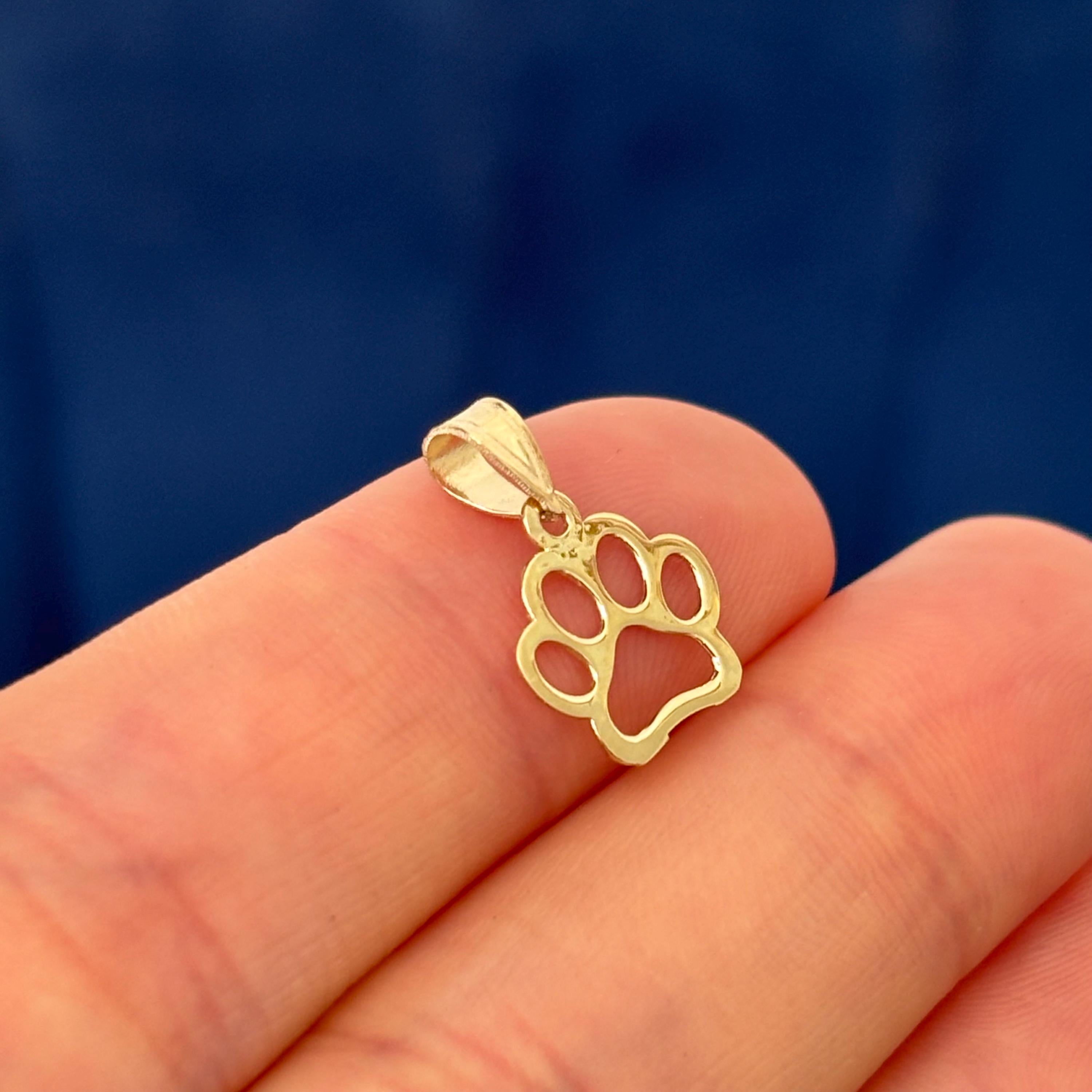 14K Yellow Gold Tiny Cut-out Dog Paw Charm Pendant