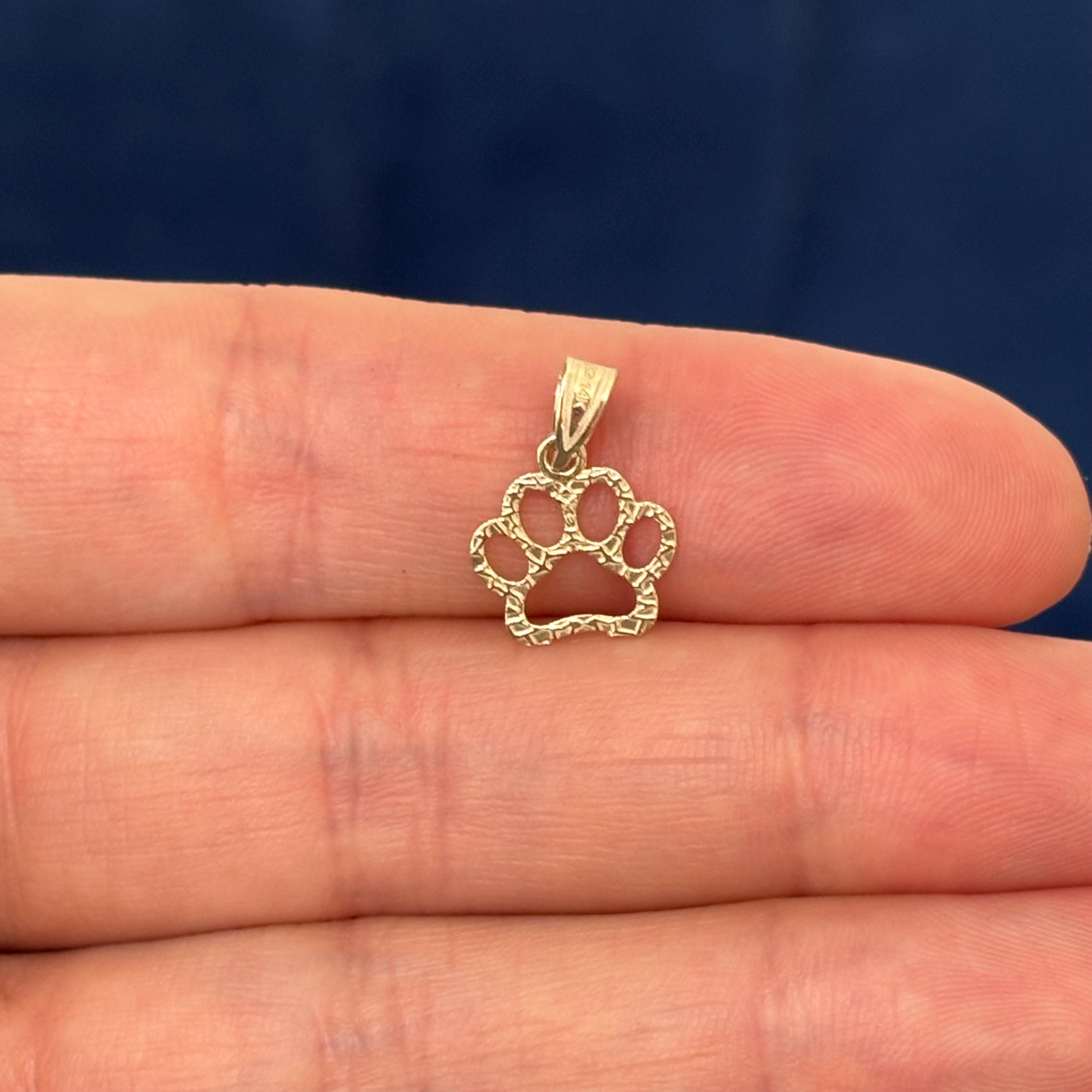 14K Yellow Gold Tiny Cut-out Dog Paw Charm Pendant