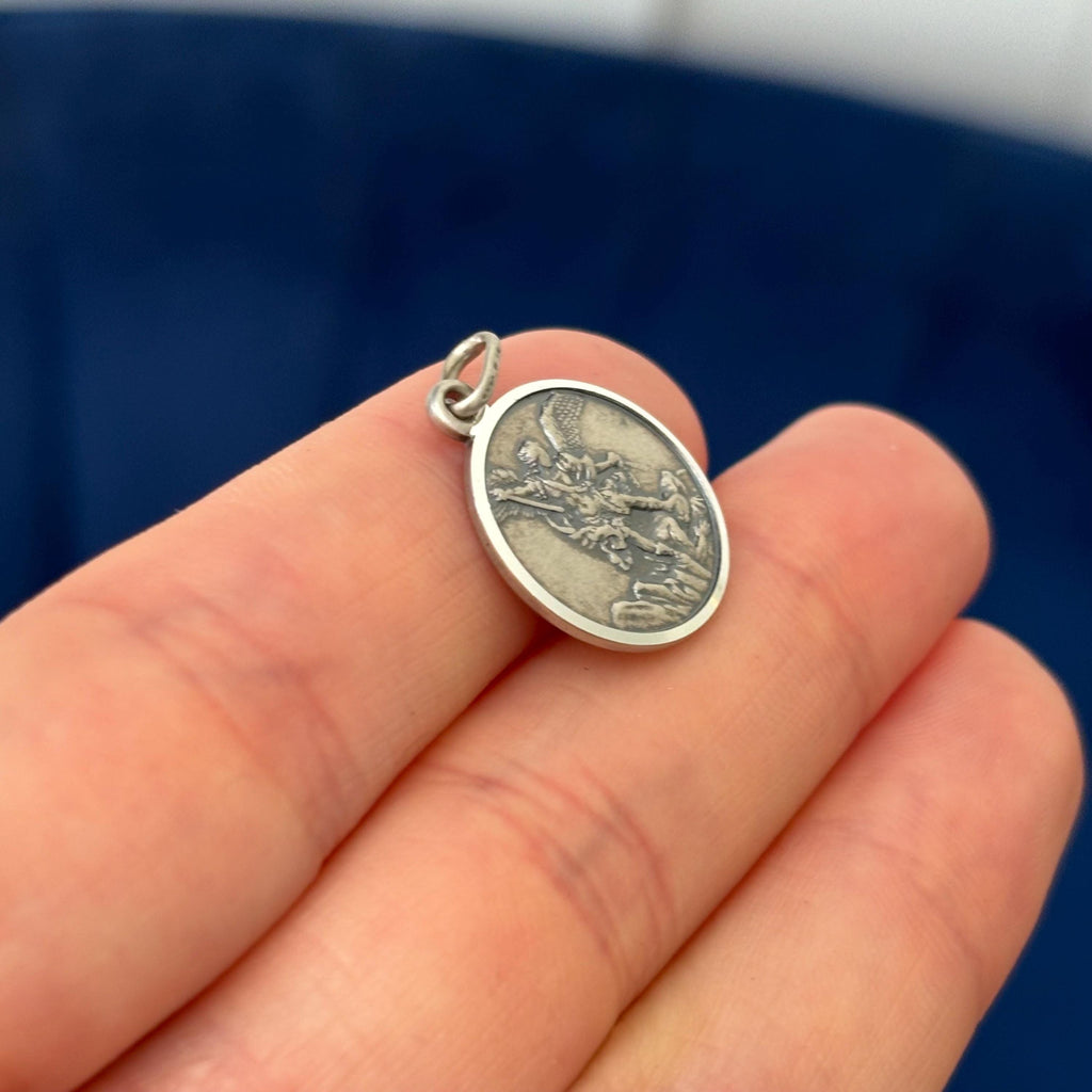 Sterling Silver Antiqued St Michael Round Medal Pendant
