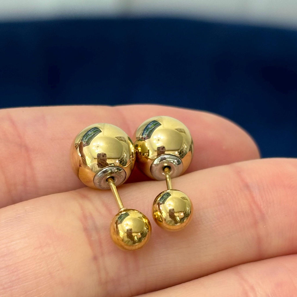 Stainless Steel Polished Yellow IP-plated Reversible Ball Post Earrings