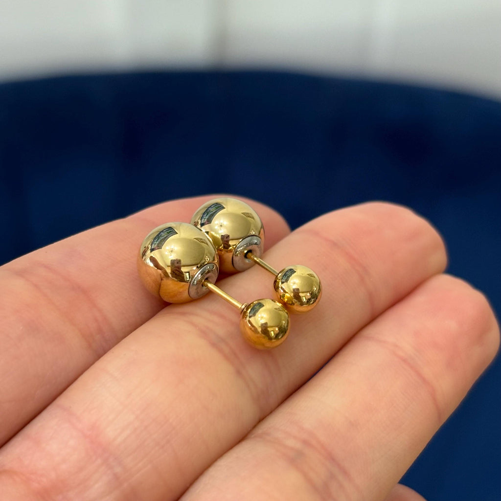 Stainless Steel Polished Yellow IP-plated Reversible Ball Post Earrings