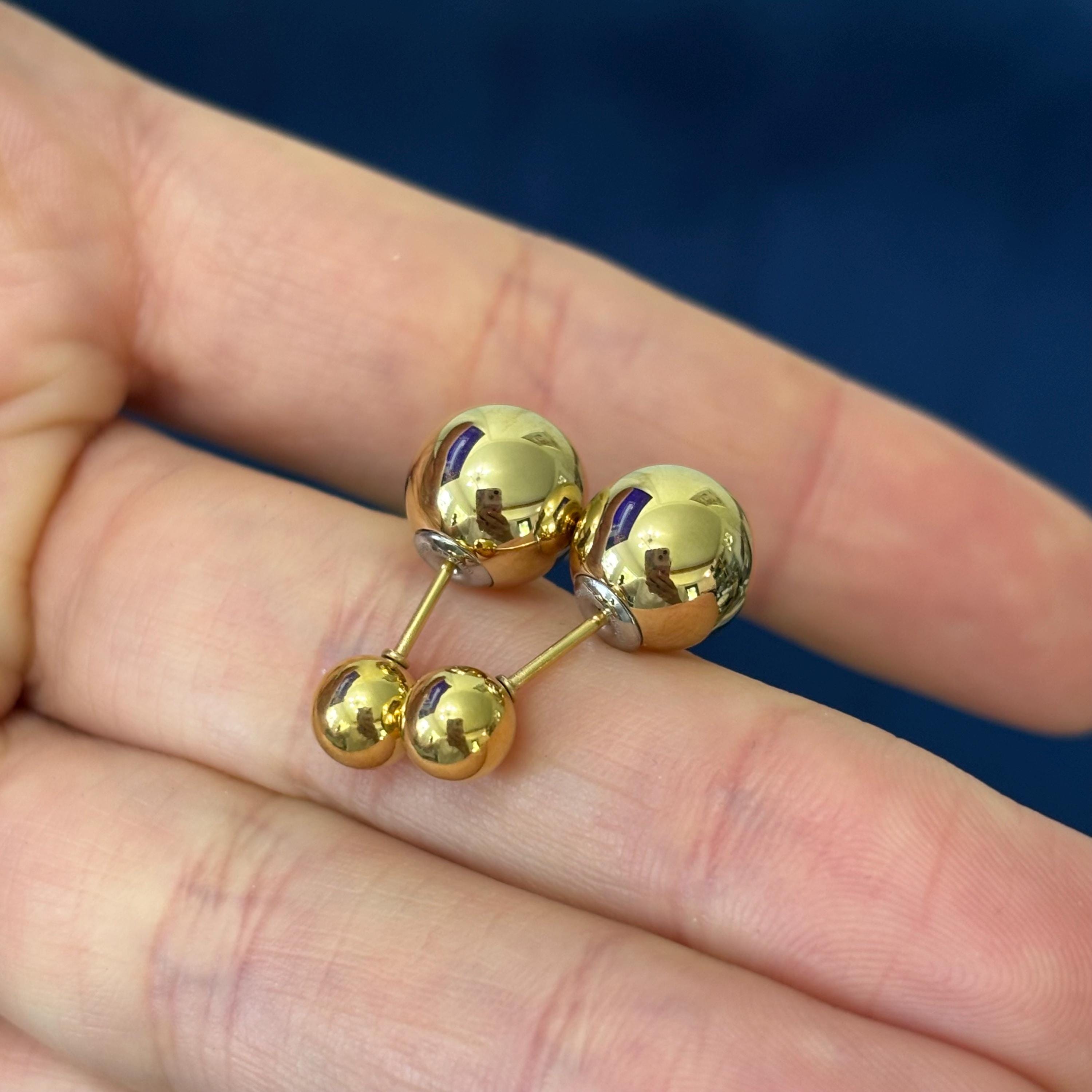 Stainless Steel Polished Yellow IP-plated Reversible Ball Post Earrings