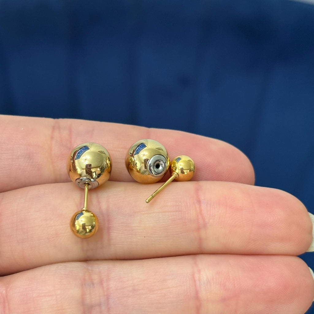 Stainless Steel Polished Yellow IP-plated Reversible Ball Post Earrings