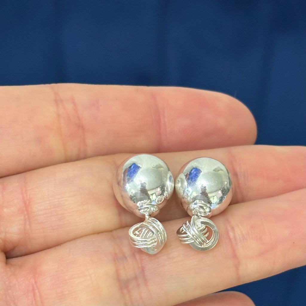 Sterling Silver Love Knot Front and Ball Back Post Earrings