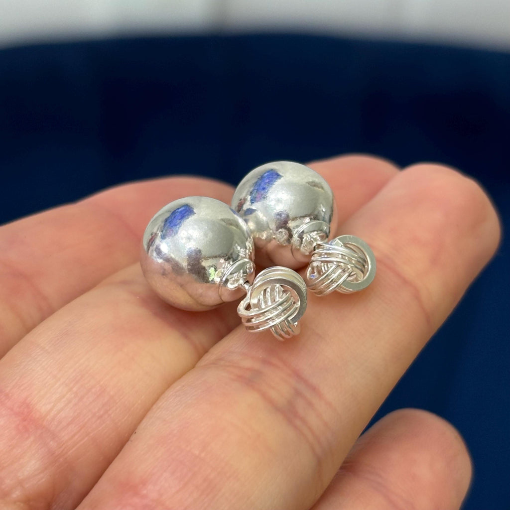 Sterling Silver Love Knot Front and Ball Back Post Earrings