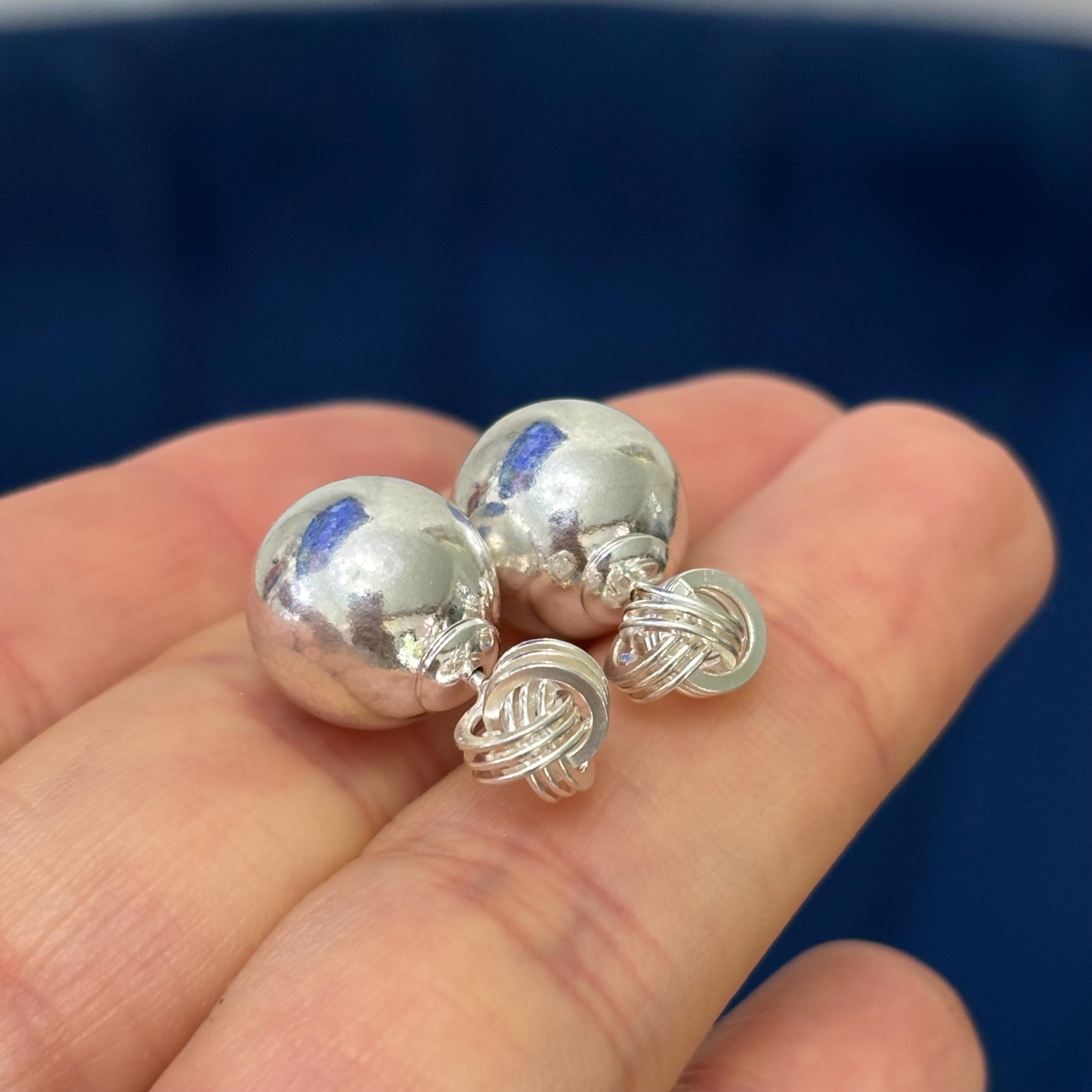 Sterling Silver Love Knot Front and Ball Back Post Earrings
