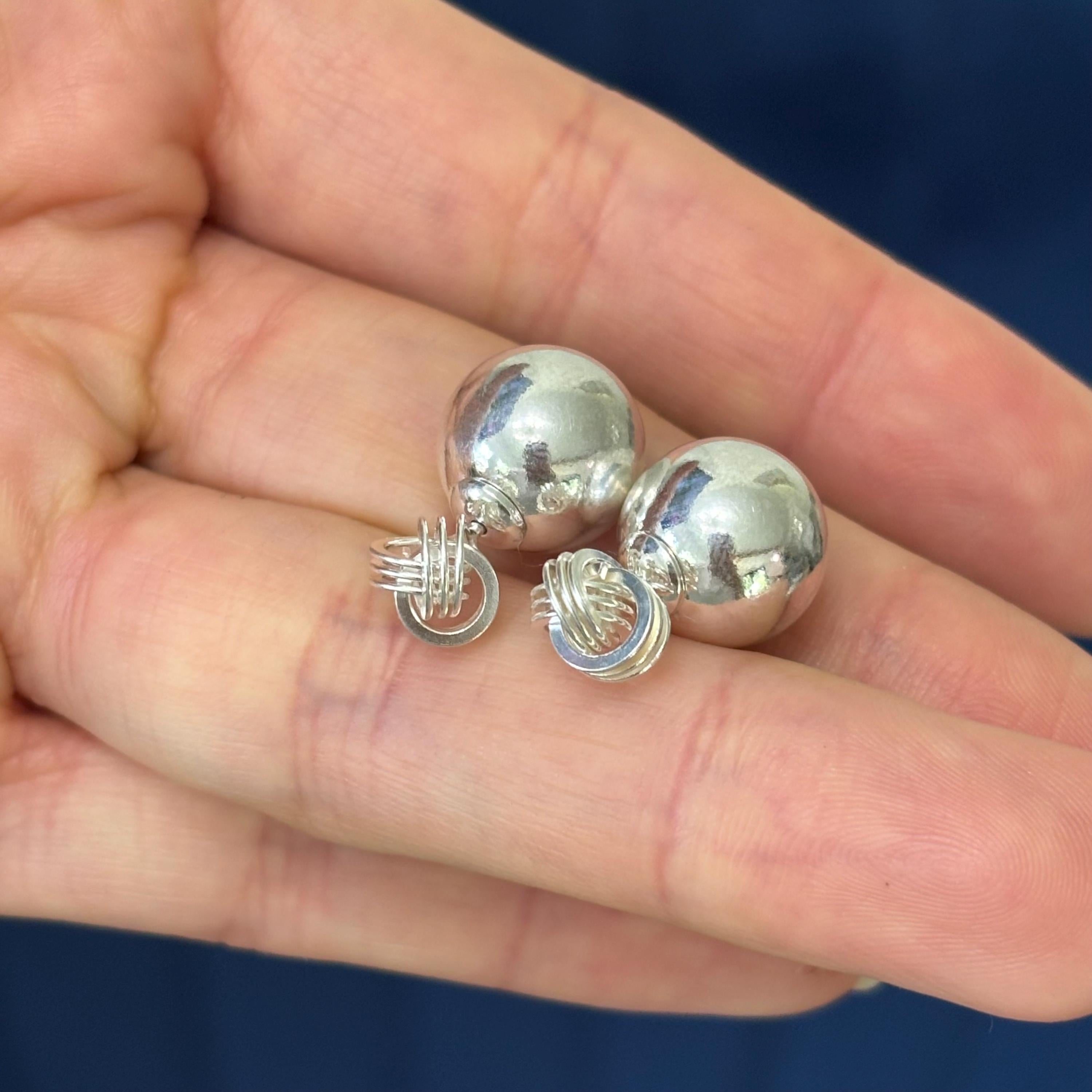 Sterling Silver Love Knot Front and Ball Back Post Earrings